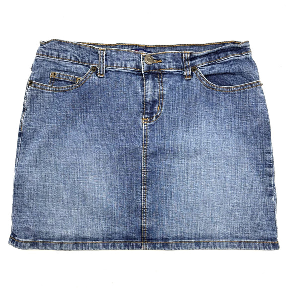 Vintage 00s Y2K 2G Modern Urban Jeanswear Med Wash Denim Mini Skirt L 30x13.5" - Picture 1 of 9
